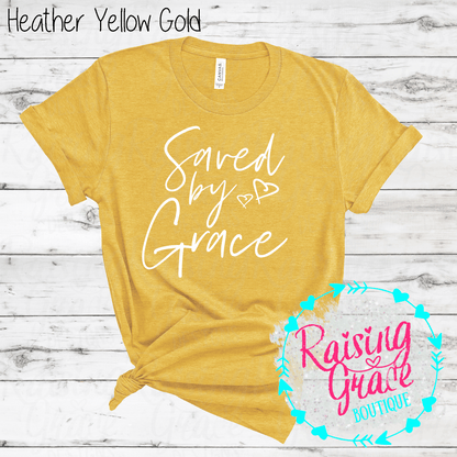 Saved By Grace Graphic T-Shirt | Faith Based Graphic Tee | Christian Inspirational Shirt | Boutique Faith Tee | Scripture Inspired Shirt