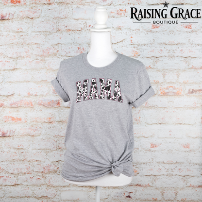 Cow Print Mama Graphic T-Shirt | Western Mama Tee | Boutique Mom Shirt | Trendy Cowgirl Graphic Tee | Everyday Mama Shirt