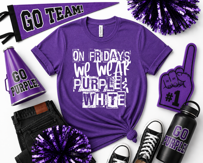 On Fridays We Wear Purple & White Tee | Adult Spirit Shirt