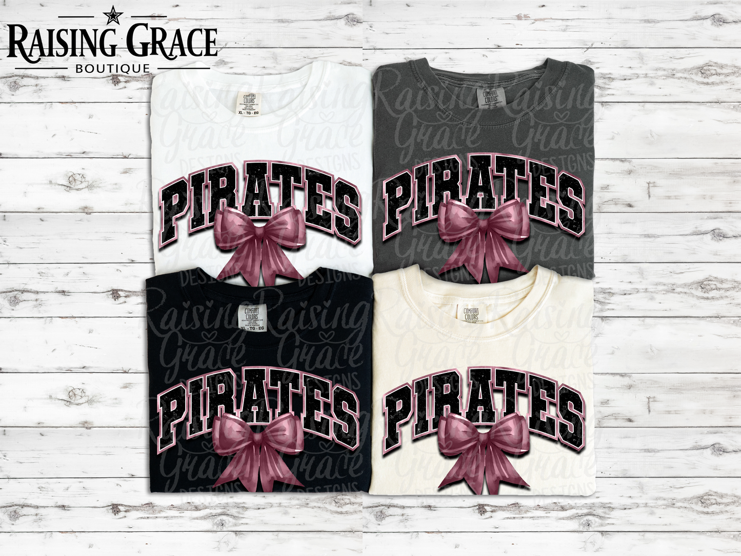 Pirates - with Maroon Coquette Bow - Adult T-Shirt - Comfort Colors