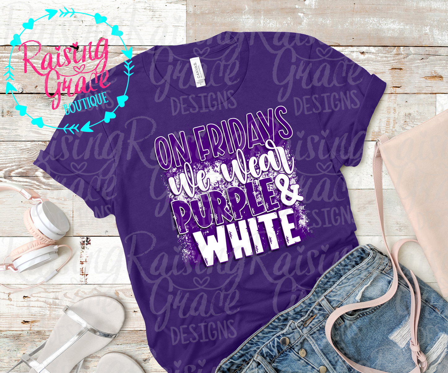 On Fridays We Wear Purple & White - T-Shirt - Adult