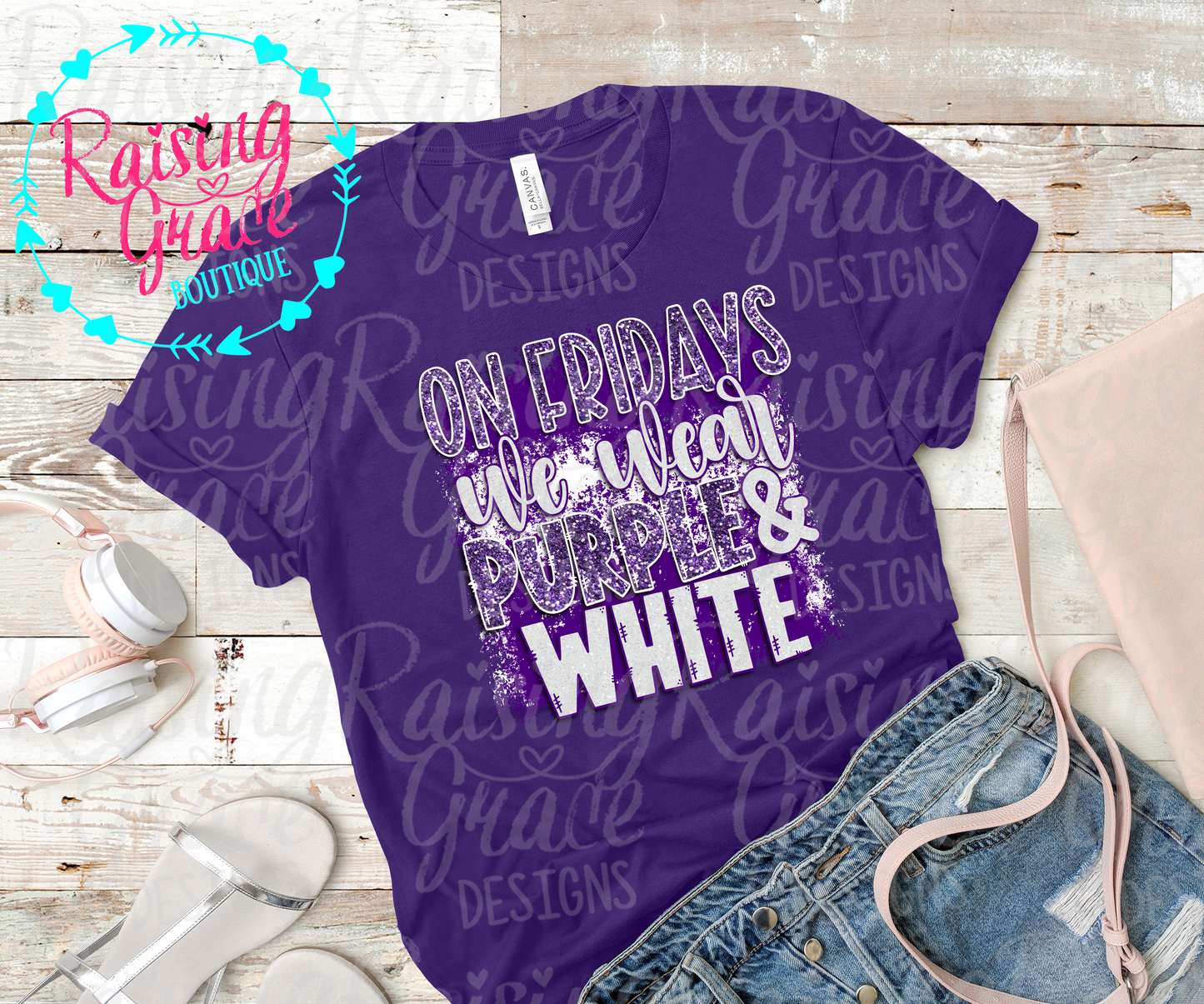 On Fridays We Wear Purple & White - T-Shirt - Adult