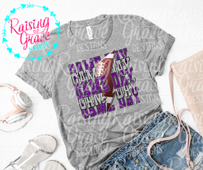 Game Day Football Graphic T-Shirt | Purple and Black Football Tee | Sports Mom Shirt | Boutique Game Day Graphic Tee | Football Season Shirt