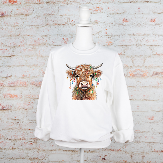 Highland Cow with Christmas Lights - T-Shirt / Sweatshirt - Adult