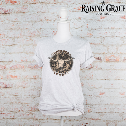 Simmer Down Cowboy Graphic T-Shirt | Western Graphic Tee | Cowgirl Rodeo Shirt | Boutique Western Tee | Country Concert Shirt