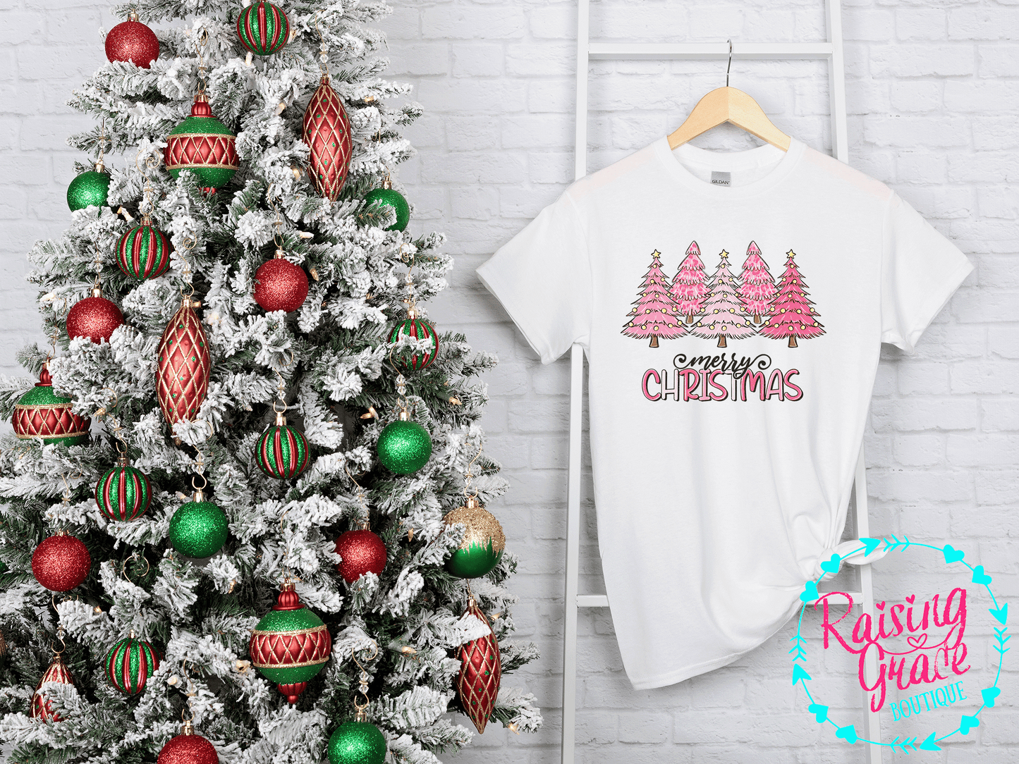 Merry Christmas - Pink Christmas Trees - T-Shirt / Sweatshirt - Adult