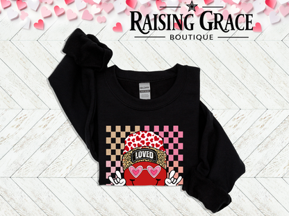 Loved Smiley Face Valentine’s Sweatshirt | Adult Cozy Graphic Sweatshirt