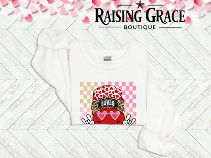 Loved Smiley Face Valentine’s Sweatshirt | Adult Cozy Graphic Sweatshirt