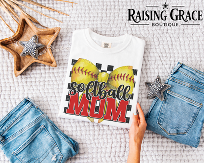 Softball Mama Graphic T-Shirt | Softball Mom Tee | Checkered Sports Shirt | Boutique Softball Graphic Tee | Game Day Shirt