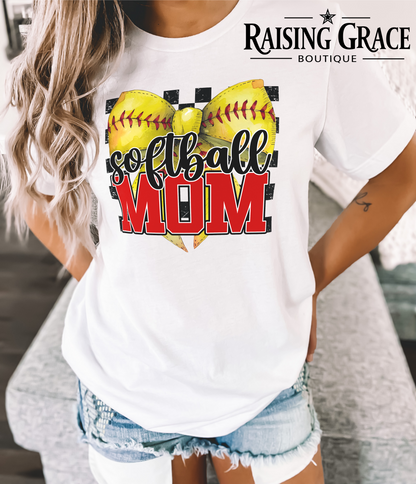 Softball Mama Graphic T-Shirt | Softball Mom Tee | Checkered Sports Shirt | Boutique Softball Graphic Tee | Game Day Shirt