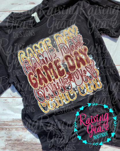 Game Day Graphic T-Shirt | Gold and Maroon | Sports Mom Shirt | Boutique Game Day Graphic Tee | Football Season Shirt