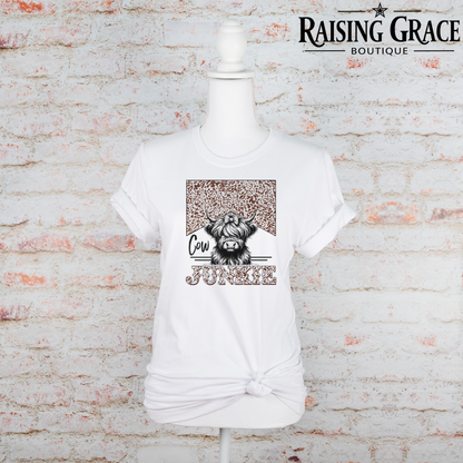 Cow Junkie Highland Cow Graphic T-Shirt | Western Cow Graphic Tee | Boutique Farmhouse Shirt | Cowgirl Graphic Tee | Highland Cow Shirt