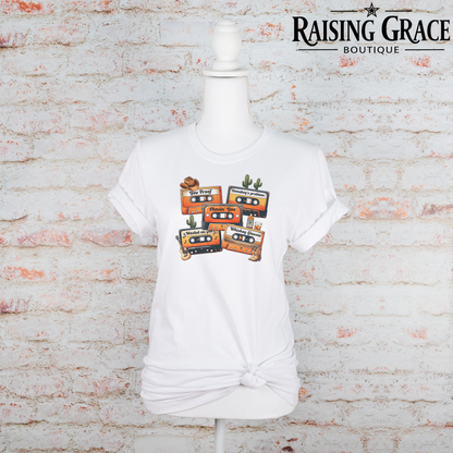 Western Cassette Graphic T-Shirt | Funny Cowgirl Tee | Country Music Shirt | Boutique Western Graphic Tee | Retro Cowboy Shirt