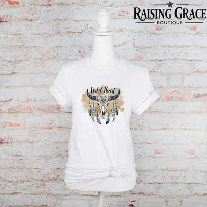 Wild Heart Western Graphic T-Shirt | Boho Cowgirl Tee | Western Skull Shirt | Boutique Western Tee | Country Concert Shirt