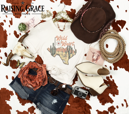 Wild West Texas Graphic T-Shirt | Western Graphic Tee | Cowgirl Texas Shirt | Boutique Western Tee | Desert Cowgirl Shirt