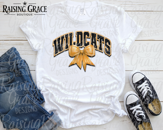 Wildcats - with Gold Coquette Bow - Adult T-Shirt - Comfort Colors