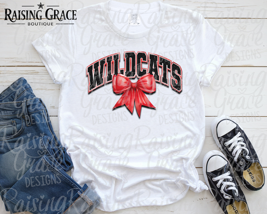 Wildcats - with Red Coquette Bow - Adult T-Shirt - Comfort Colors