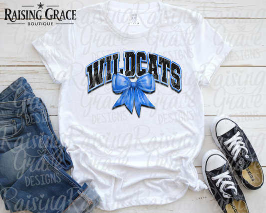 Wildcats - with Royal Blue Coquette Bow - Adult T-Shirt - Comfort Colors