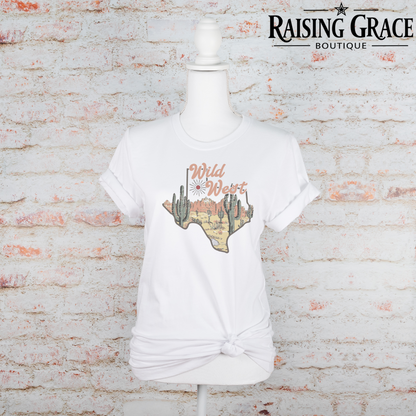 Wild West Texas Graphic T-Shirt | Western Graphic Tee | Cowgirl Texas Shirt | Boutique Western Tee | Desert Cowgirl Shirt