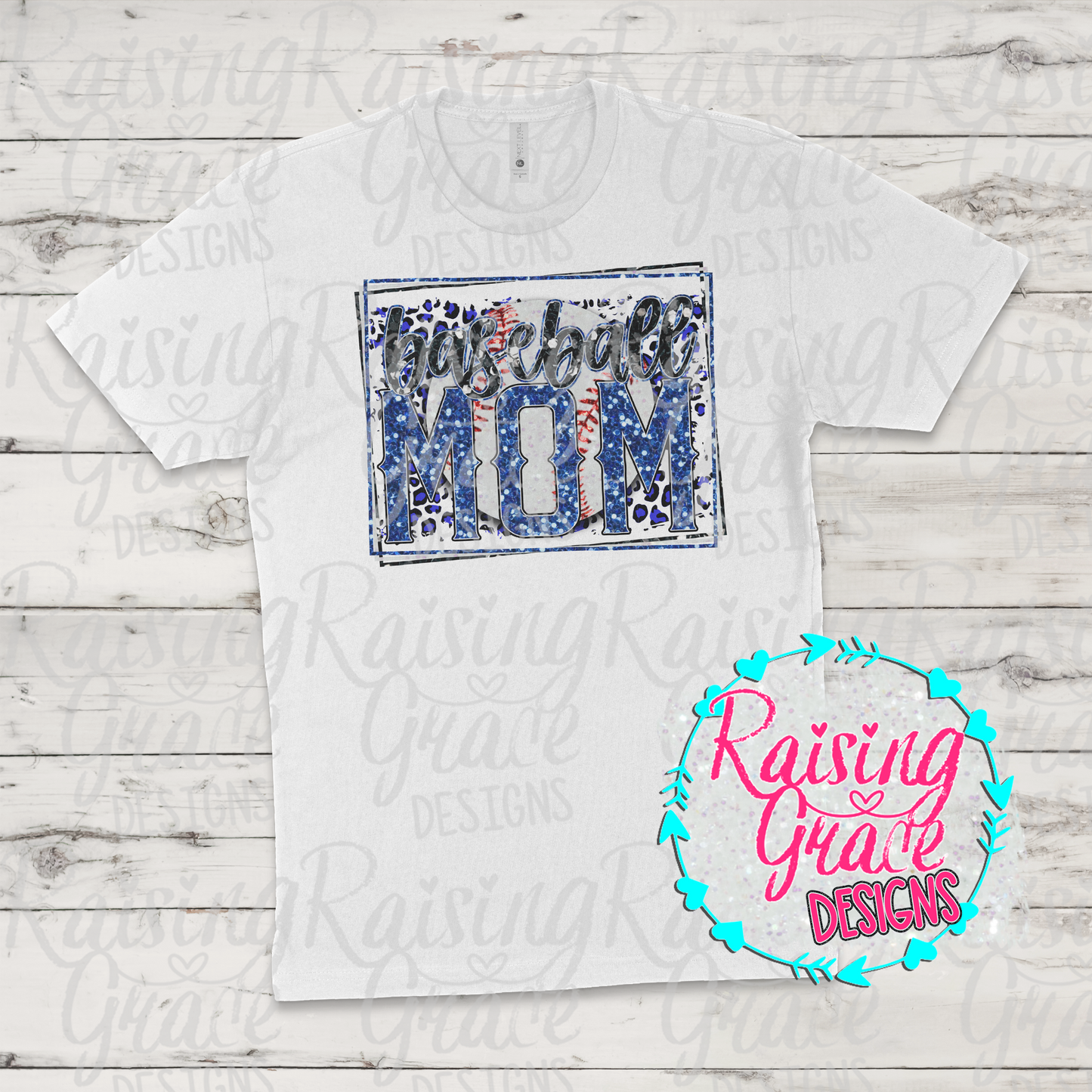 Baseball Mom T-Shirt - Royal Blue Glitter Design