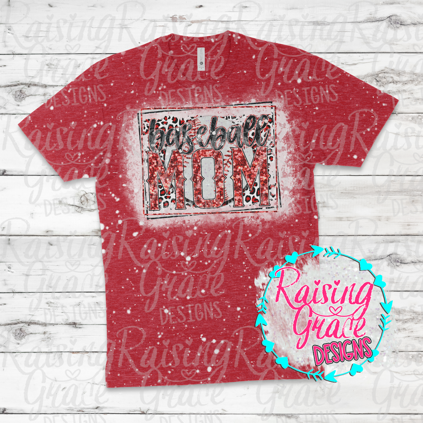 Baseball Mom T-Shirt - Red Glitter Design