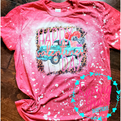 Happy Valentine’s Day Bleached T-Shirt | Adult Graphic Tee