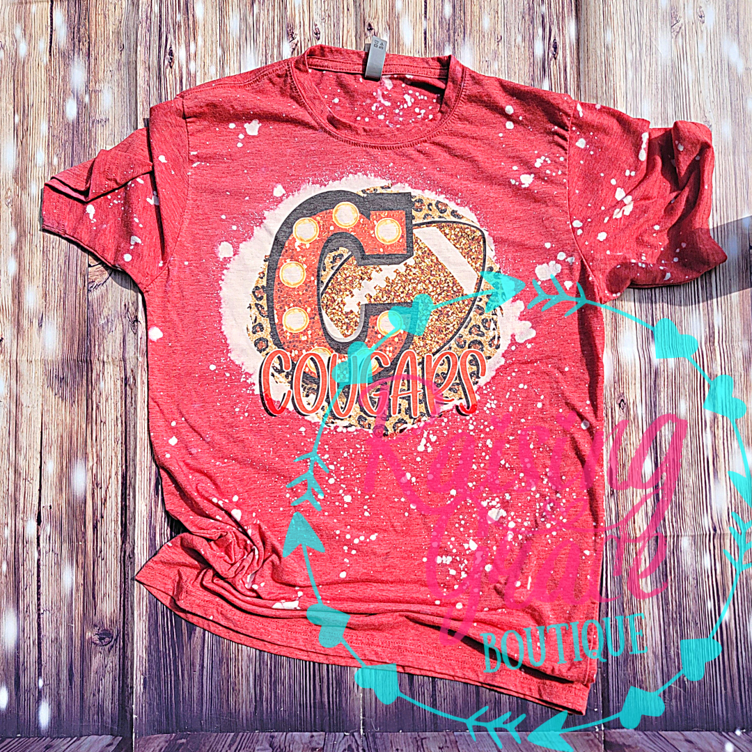 C Cougars Football Bleached T-Shirt | Game Day & School Spirit Tee