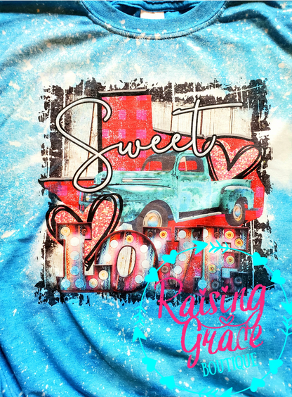 Sweet Love Marquee Bleached T-Shirt | Adult Graphic Valentine’s Tee