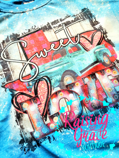 Sweet Love Marquee Bleached T-Shirt | Adult Graphic Valentine’s Tee