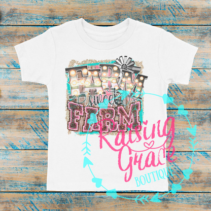 Farm Sweet Farm Youth Graphic T-Shirt | Kids Farm Shirt | Country Girl Tee | Boutique Youth Graphic Tee | Farm Life Shirt