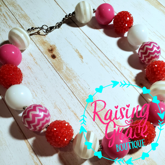 Red, Pink, and White Bubblegum Necklace