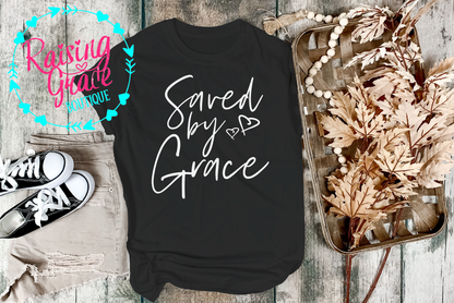 Saved By Grace Graphic T-Shirt | Faith Based Graphic Tee | Christian Inspirational Shirt | Boutique Faith Tee | Scripture Inspired Shirt